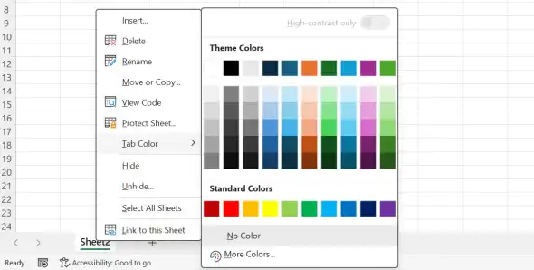 Change worksheet color