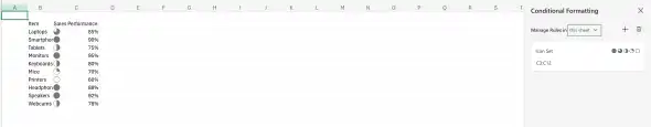 Icon sets show how values compare to a standard