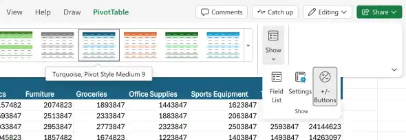 Show the PivotTable Field List