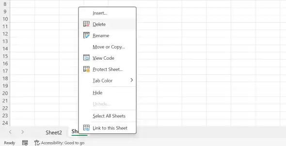 Delete a worksheet
