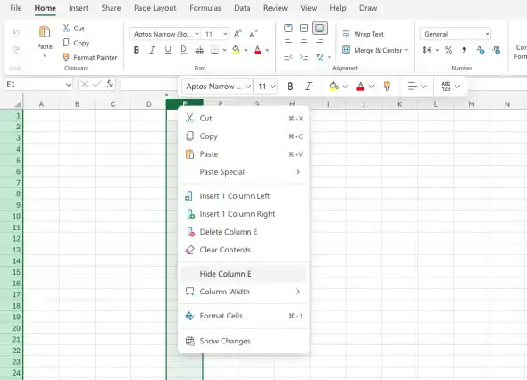 Hide one or more columns