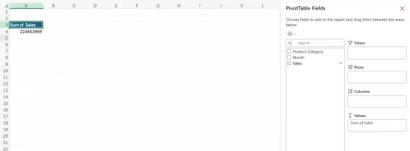 Adding a data field to the Values area summarizes all values in that field