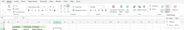 Find next in Home tab