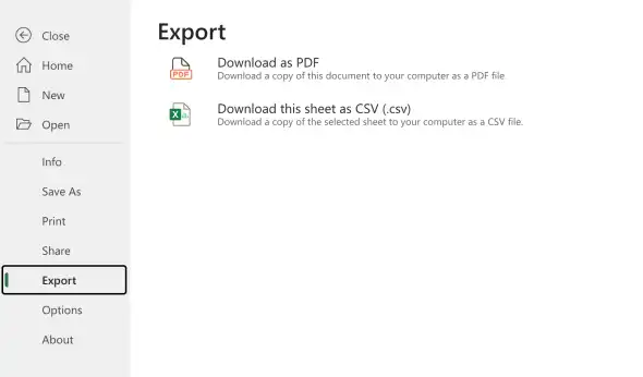 Export a workbook as a PDF or CSV file