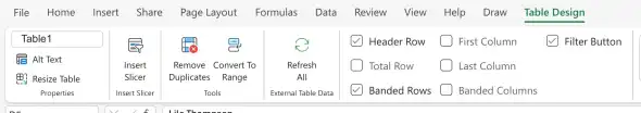 Rename and Excel table