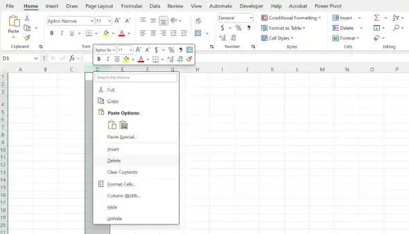 Delete one or more columns
